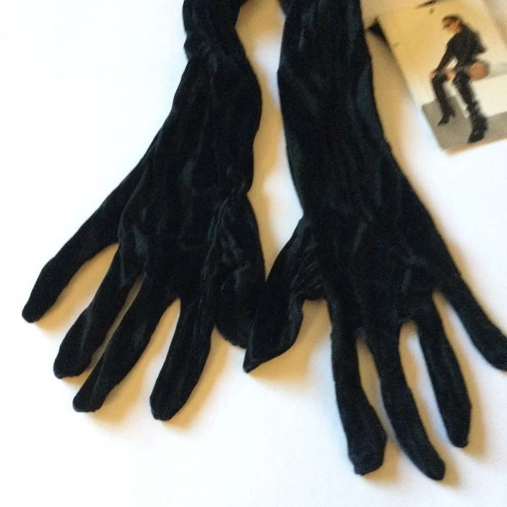 NAKED WARDROBE OH SO WILD LONG TIGER PRINT VELVET GLOVES BLACK OS NWT
